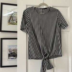Black and White Gingham Tie-Front Top